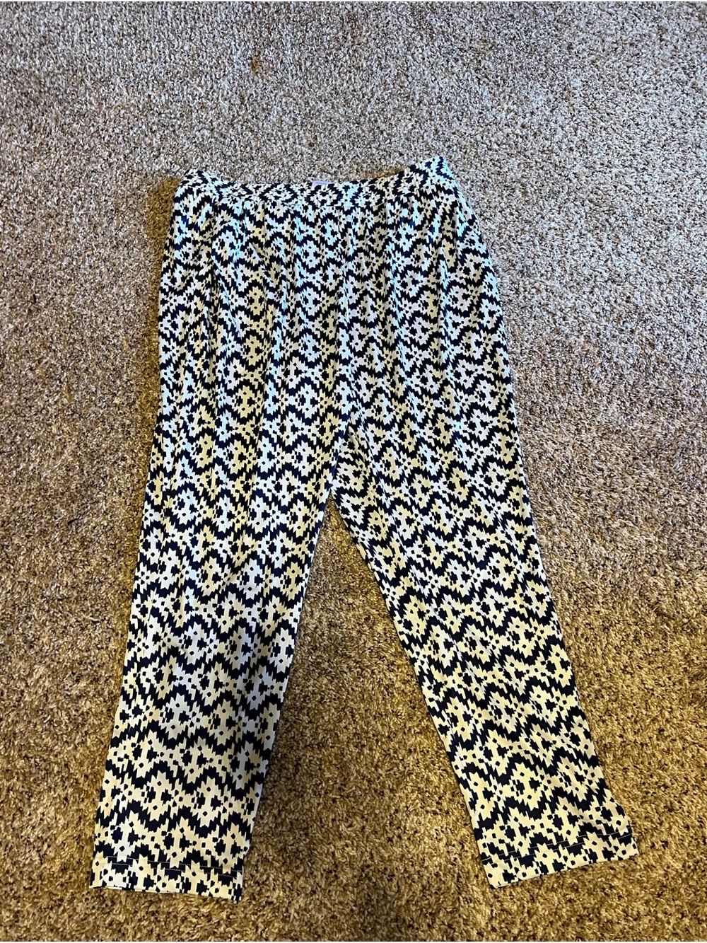 Navy & White Geometric Print Dress Pants